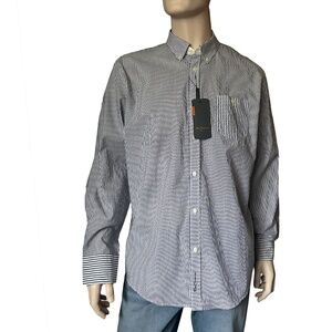 Ben Sherman Easy Fit Union Shirt Long Sleeve Stripe Cotton Button Down Collar